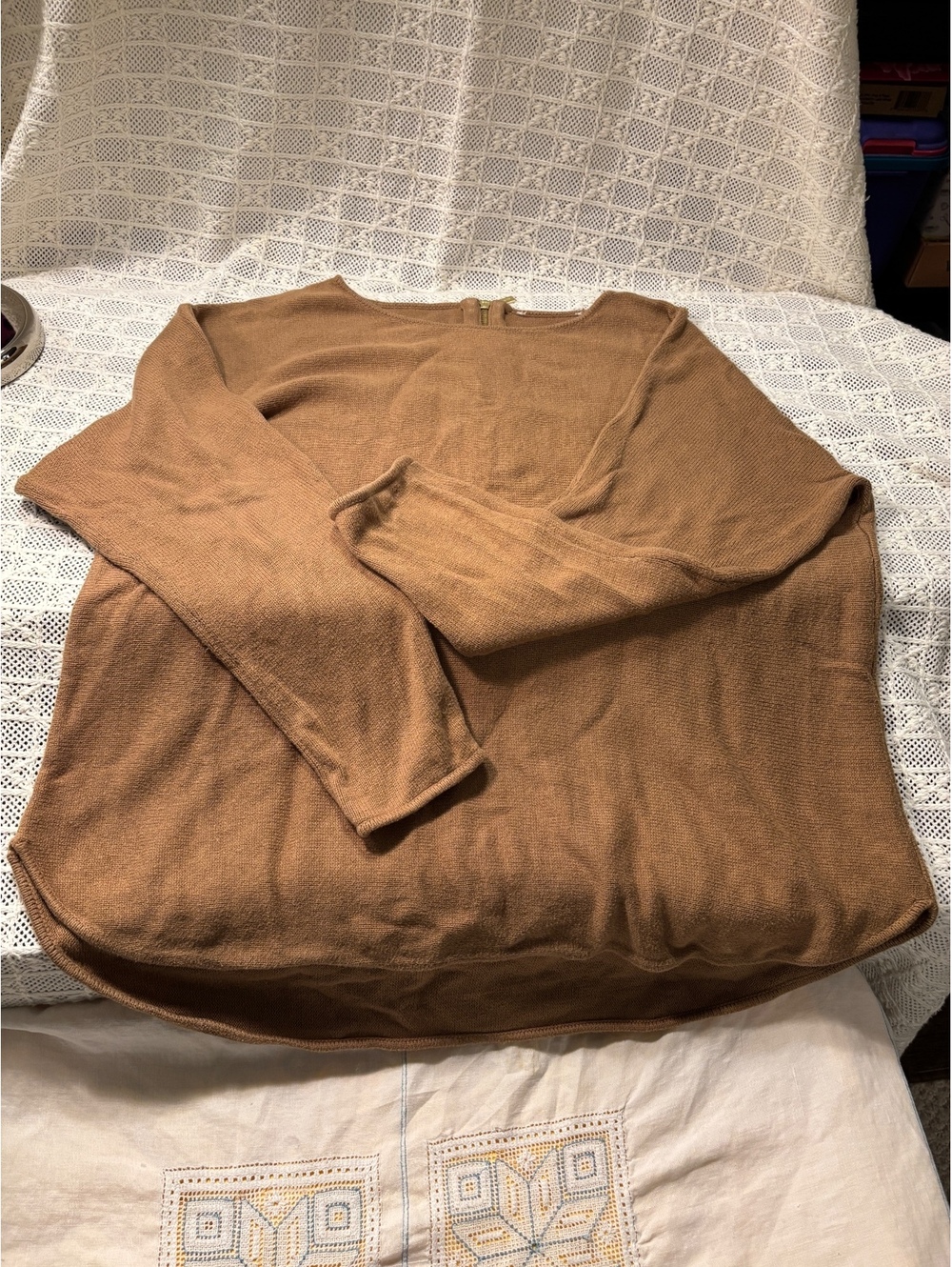 Michael Kors 2x tan long sleeve zip-back top
